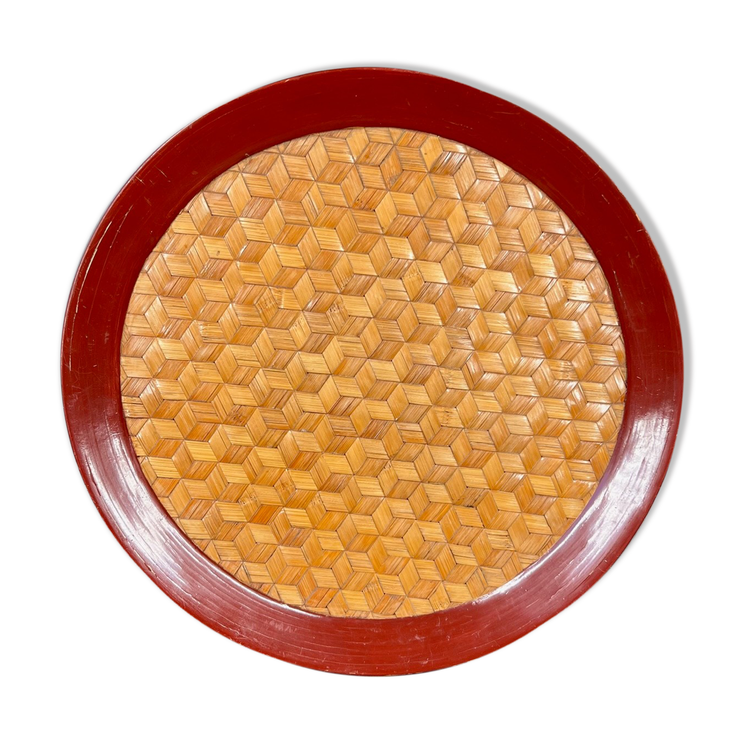 Ancient Asian tray in wicker and wood
