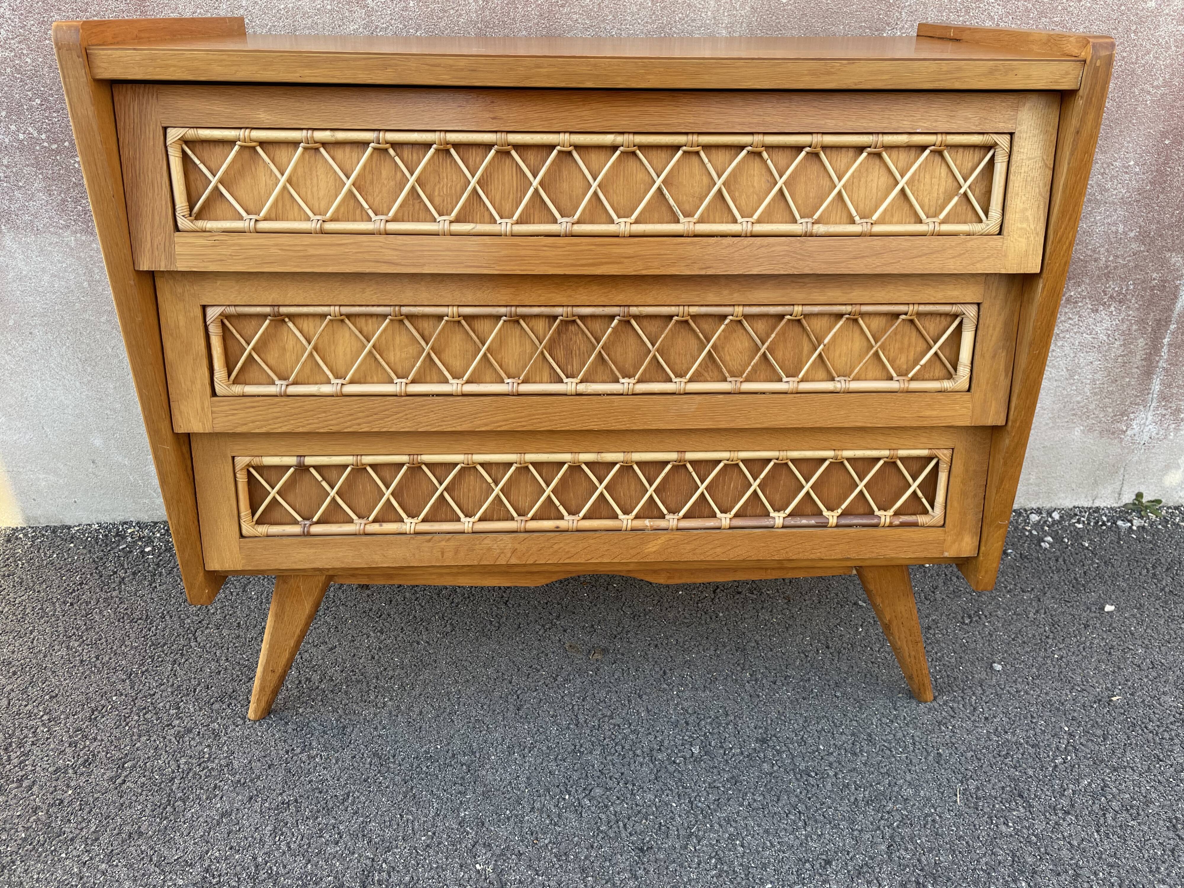 Commode bois et rotin