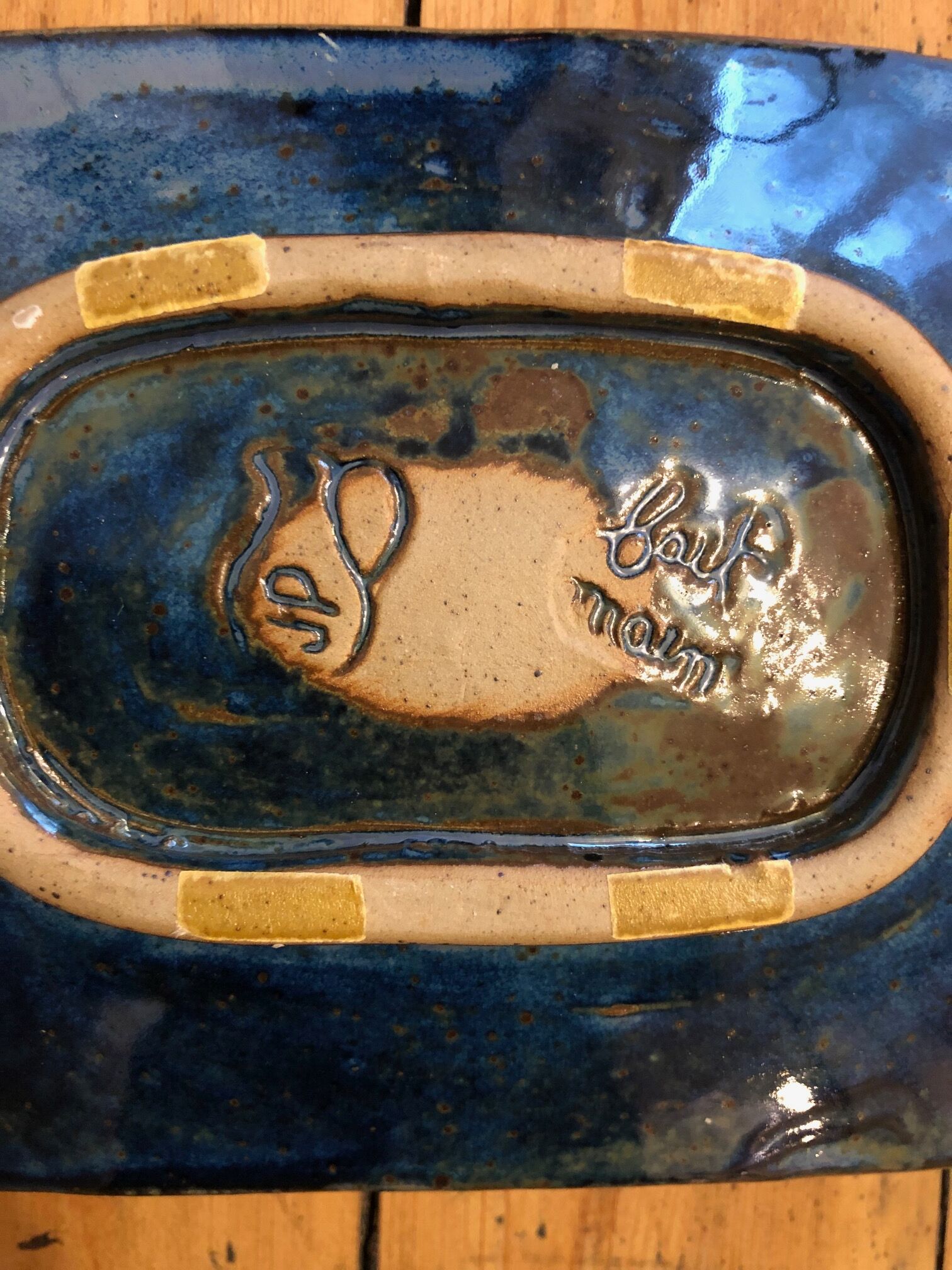 Empty blue ceramic pocket