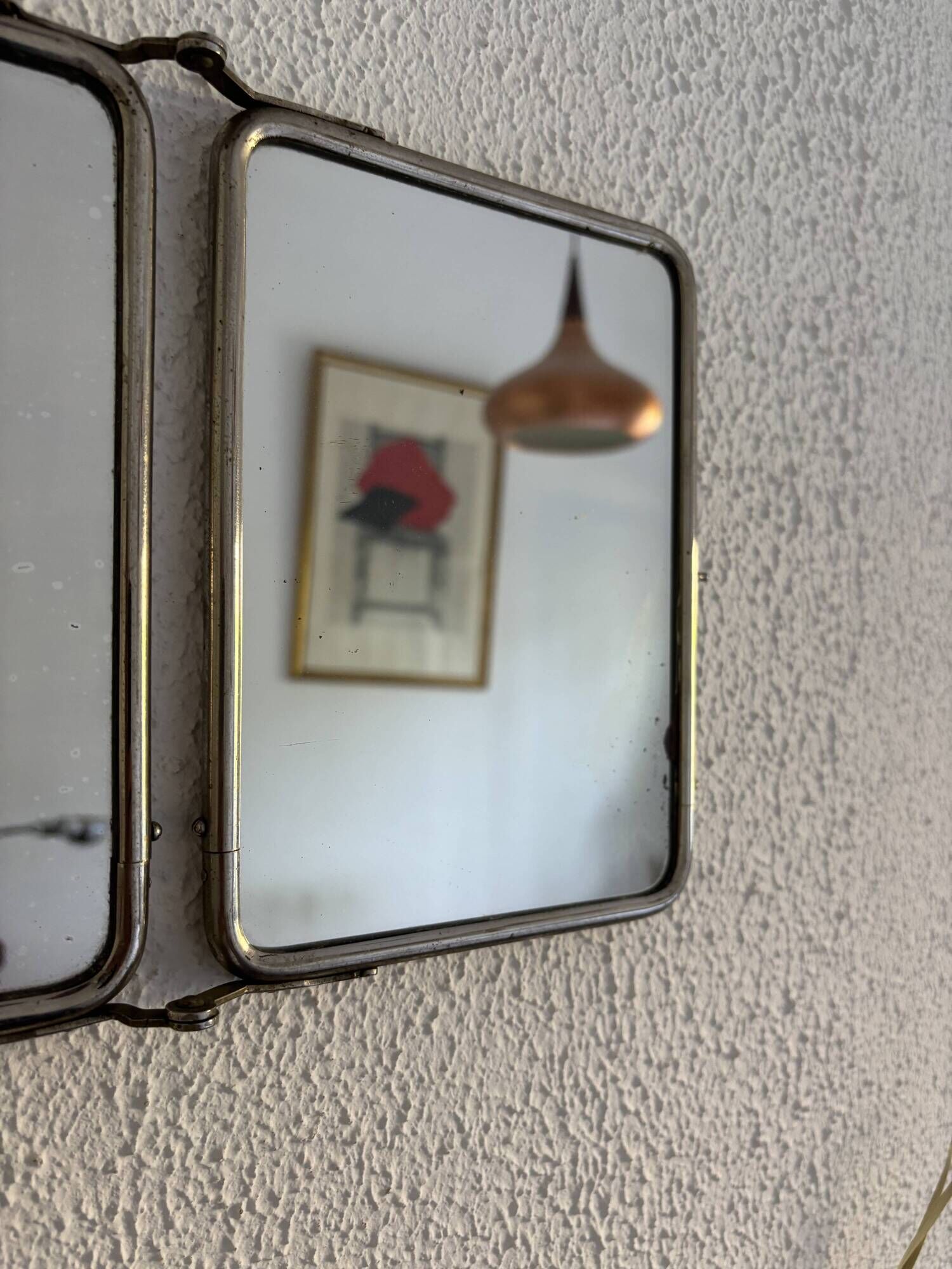 Vintage mirror 1900 triptych barber Le Solide Paris Art Nouveau - 21 x 50
