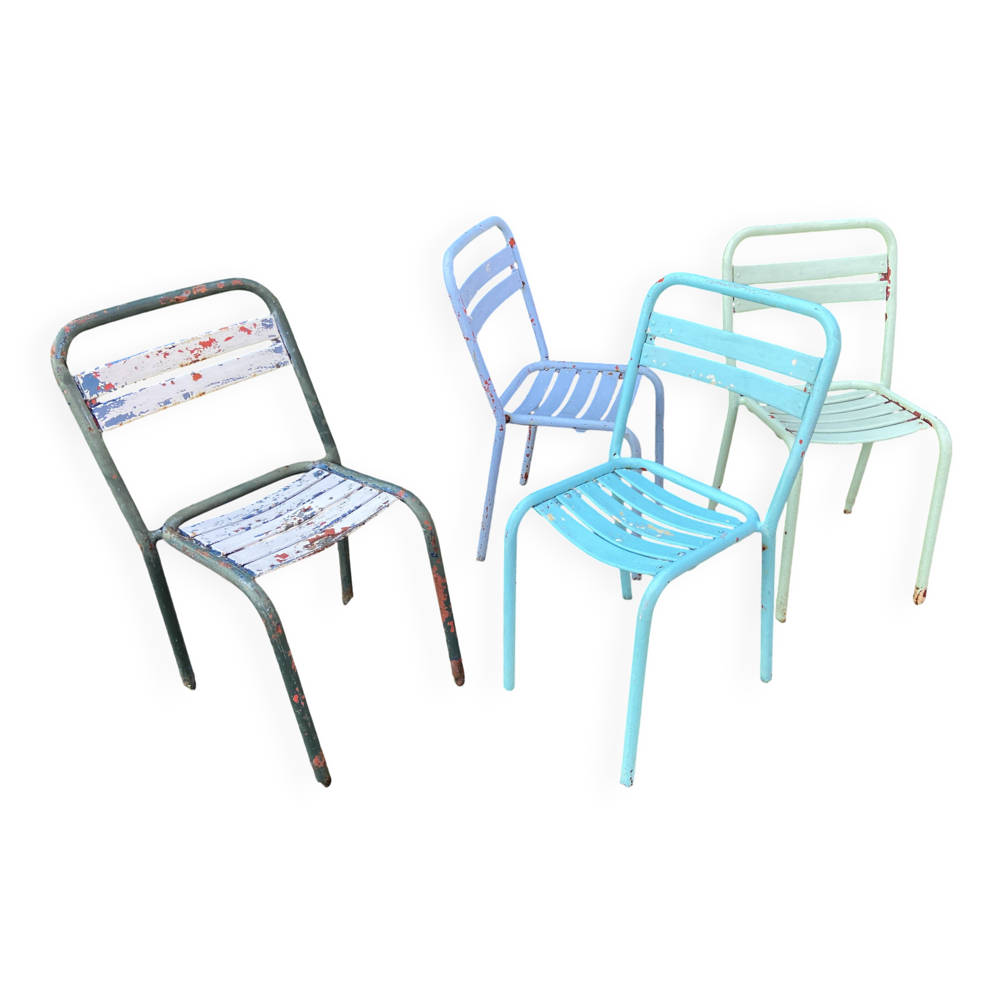 4 mismatched chairs Tolix brasserie bistro terrace French bistro 60s