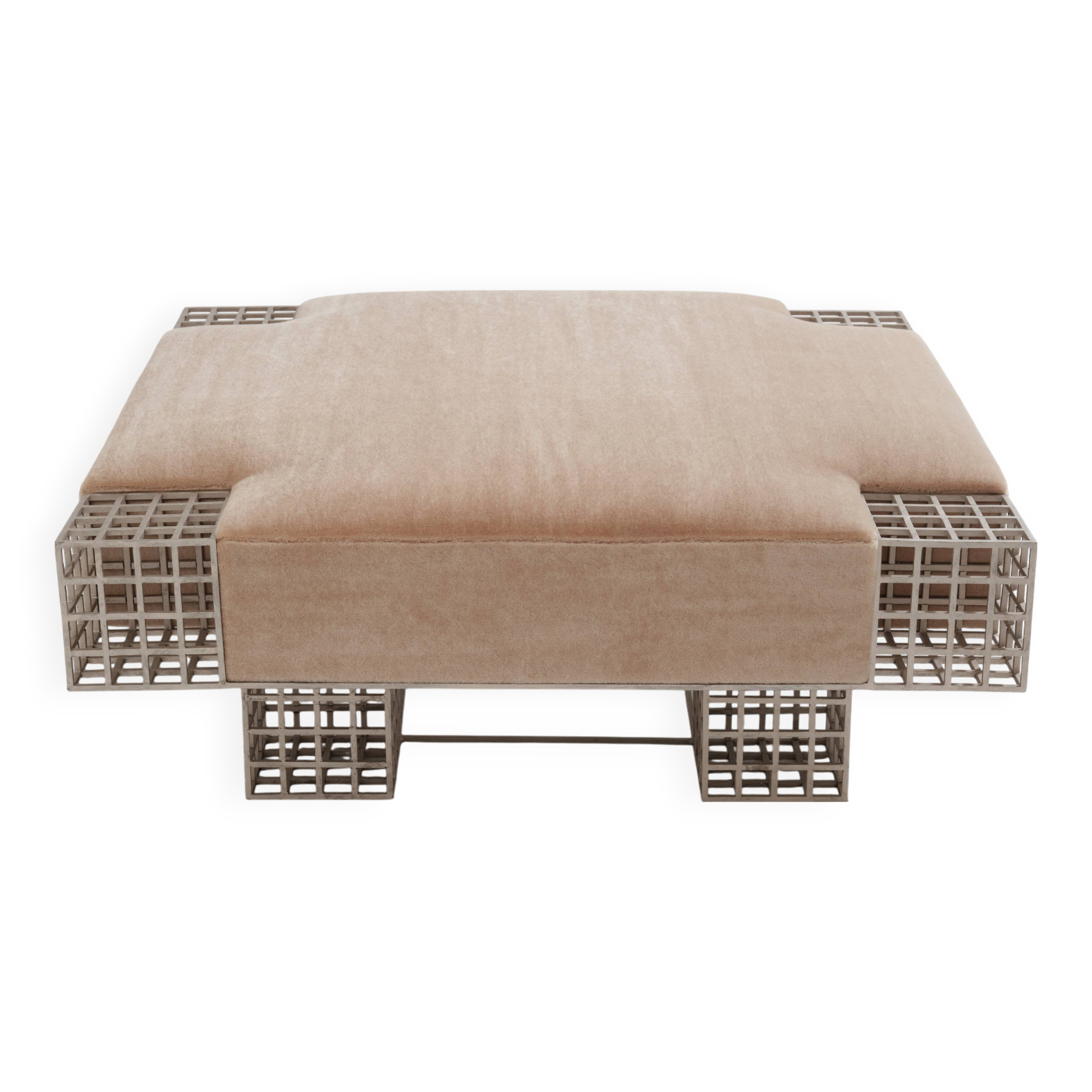 Large ottoman bench by Carla Sozzani in Milan, mohair velvet, 1990