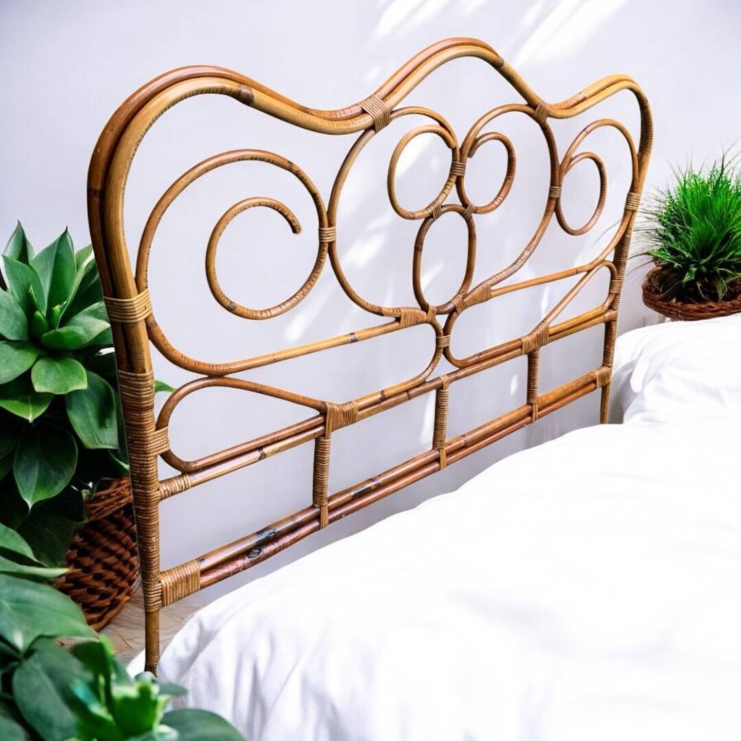 Bamboo and rattan headboard 160cm vintage 1960