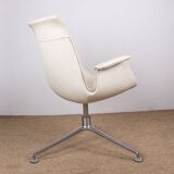 Danish armchair, white leather + chrome steel, model fk 6725 or “tulip chair”, preben fabricius/knoll