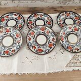 Set of 6 Japanese dessert plates with red, midnight blue and gold decor