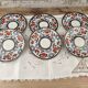 Set of 6 Japanese dessert plates with red, midnight blue and gold decor