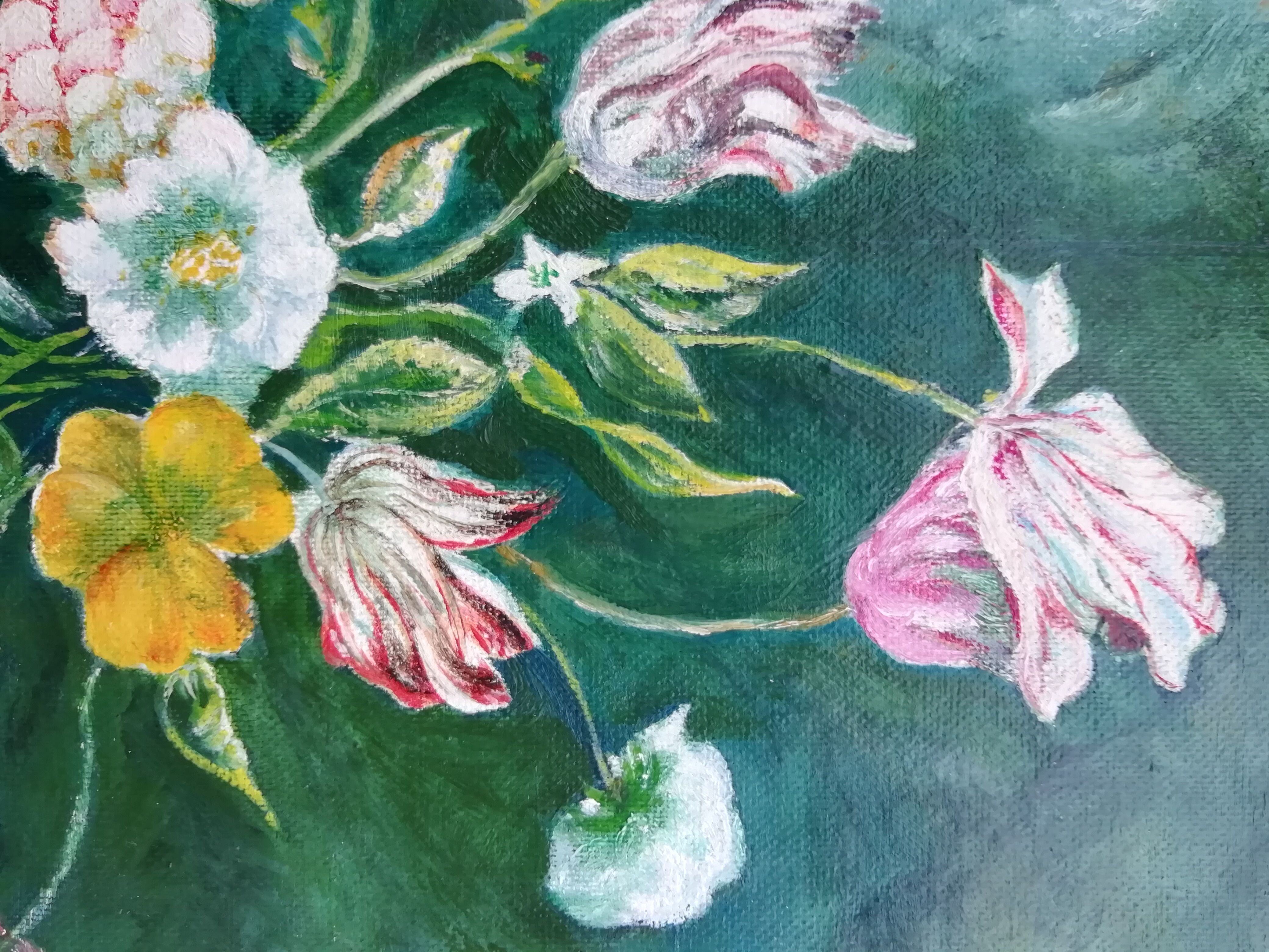 Oil on canvas tulips in vase