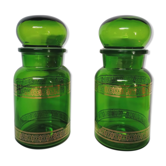 Paire de bocaux apothicaire vert