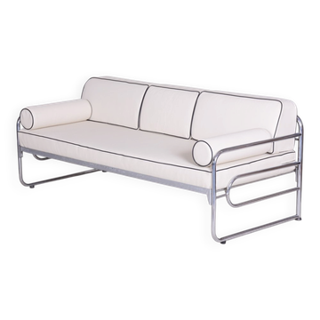 Bauhaus Tubular Chrome & Ivory Leather Sofa attributed to Mücke Melder, 1930s