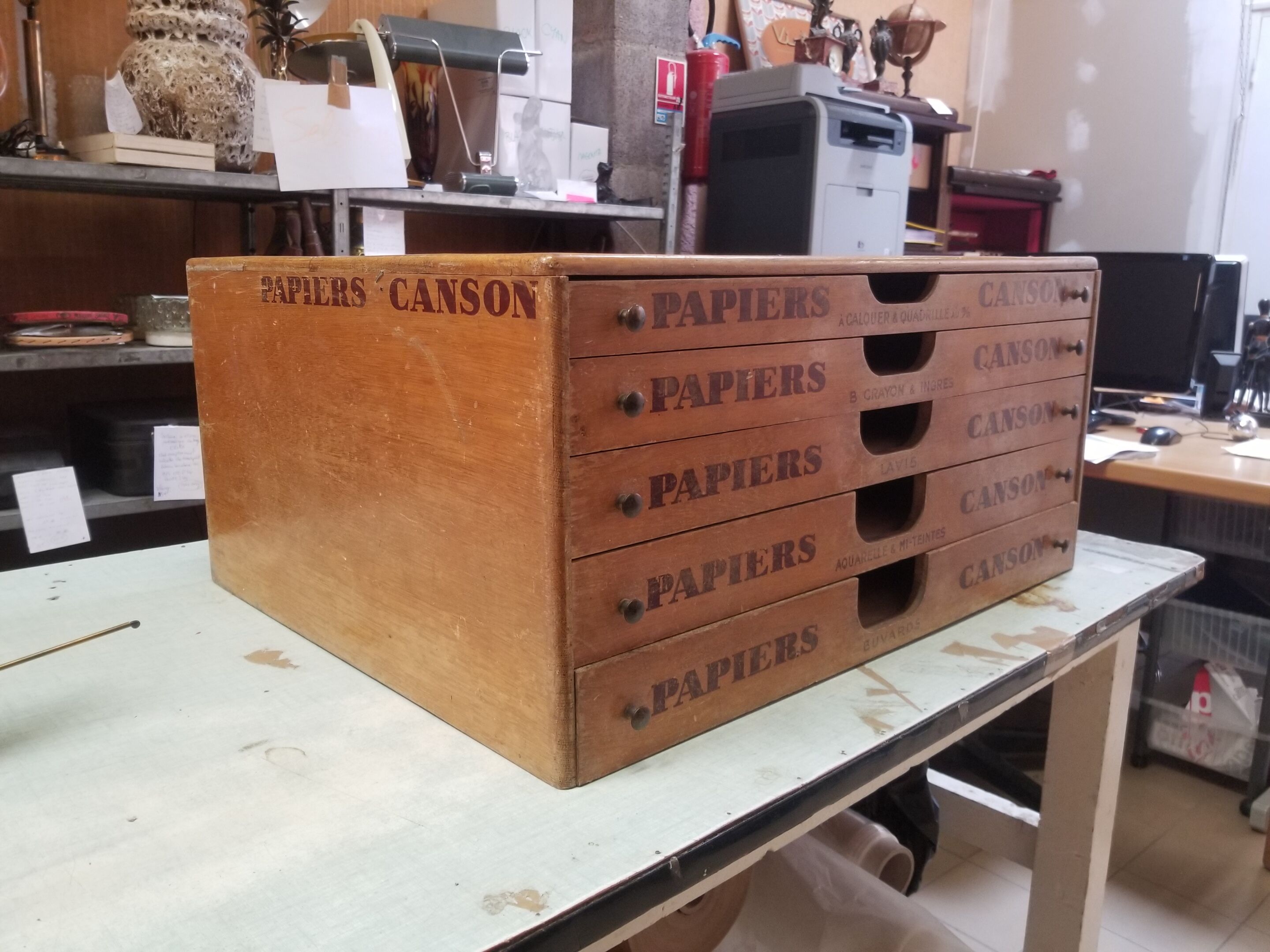 Old wooden furniture Papers Canson with 5 drawers