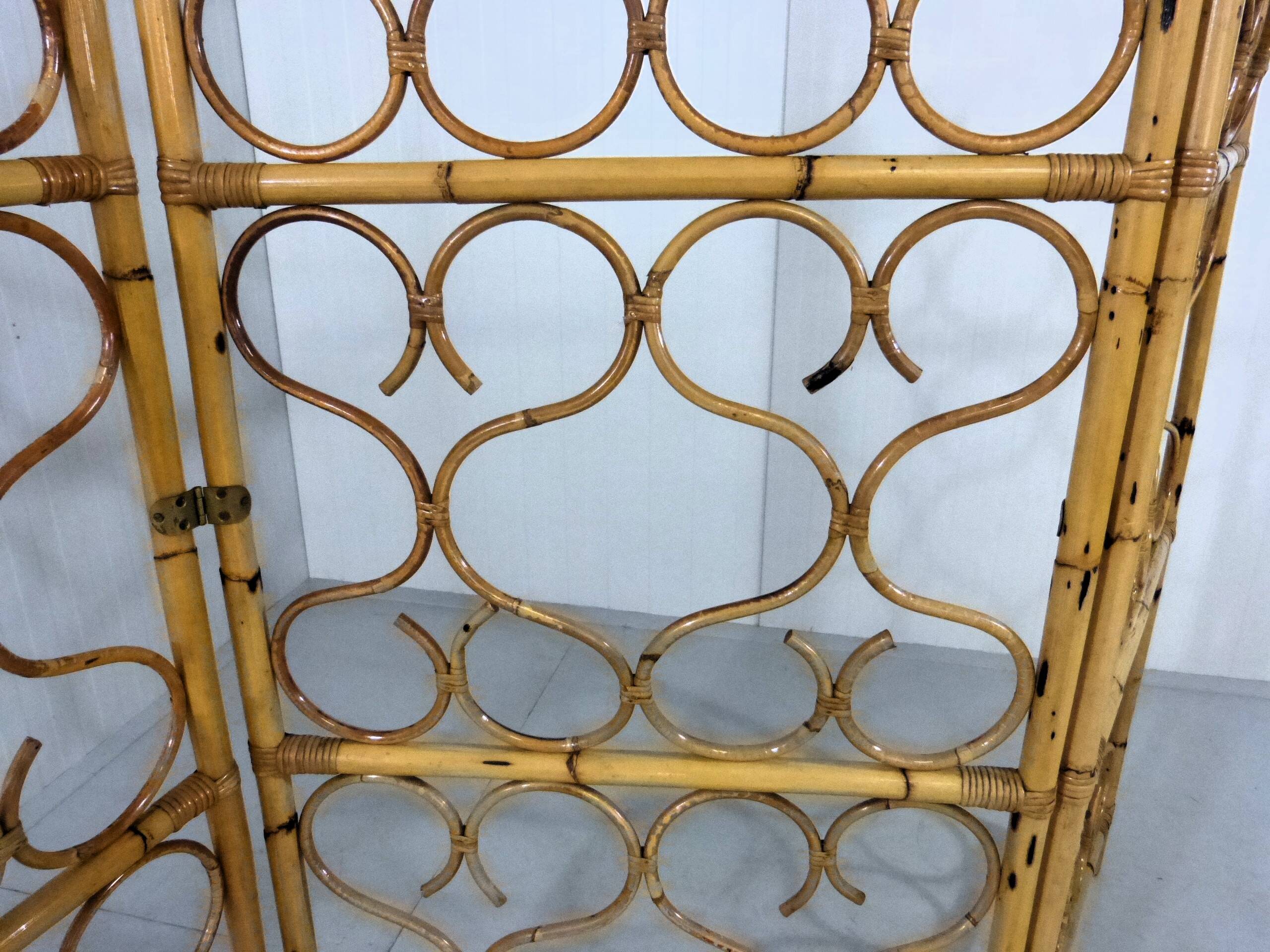 Rattan roomdivider folding screen Italy 1960’s