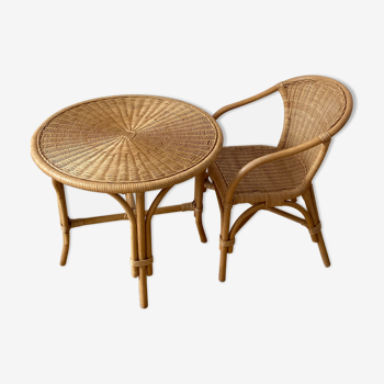 Rattan child table and chair