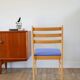 Set of 4 solid pine chairs, reupholstered in ocean blue wool, 1980.