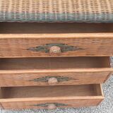 Chest of drawers 3 drawers in vintage rattan wicker