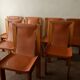 Wood Leather Dining Chairs Luigi Gorgoni Roche Bobois, 1970s, Set of 7