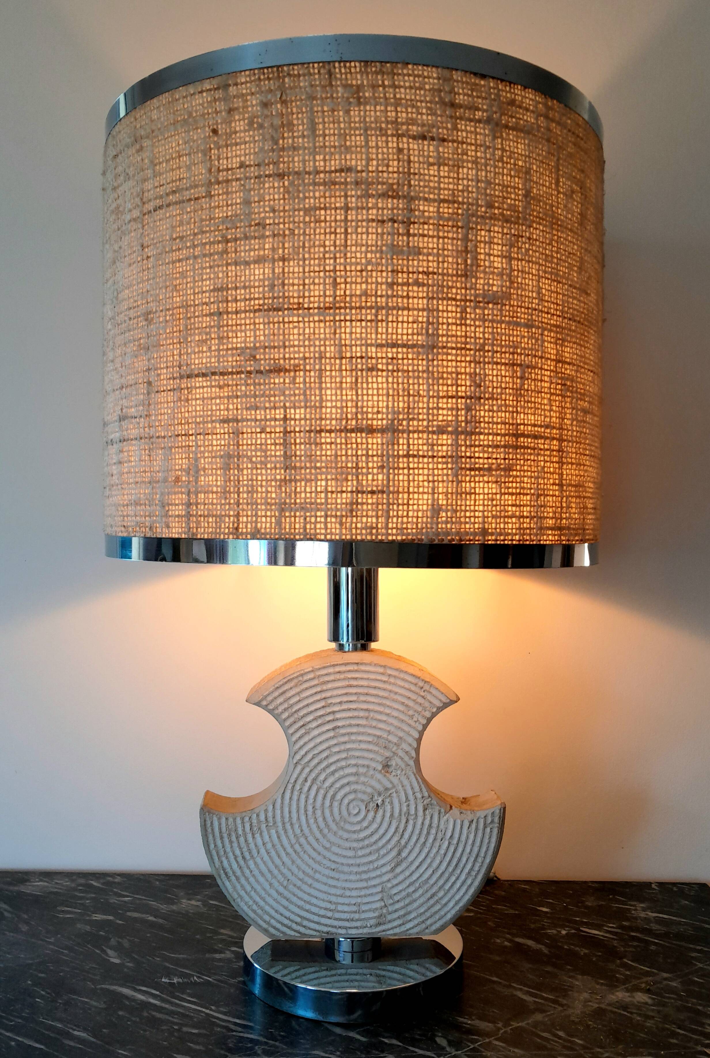 Brutalist lamp in Gard stone and chrome, 1970s