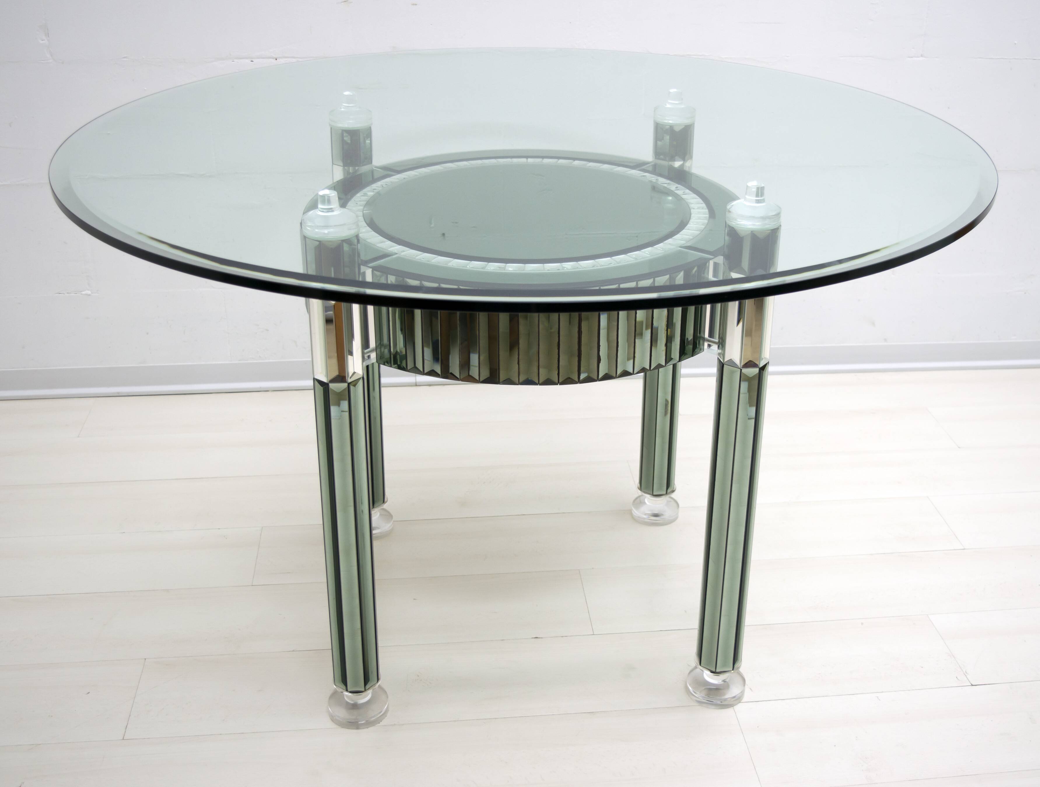 Zelino Poccioni Italian Modern Round Dining Table Mirrored Crystal for Mp2