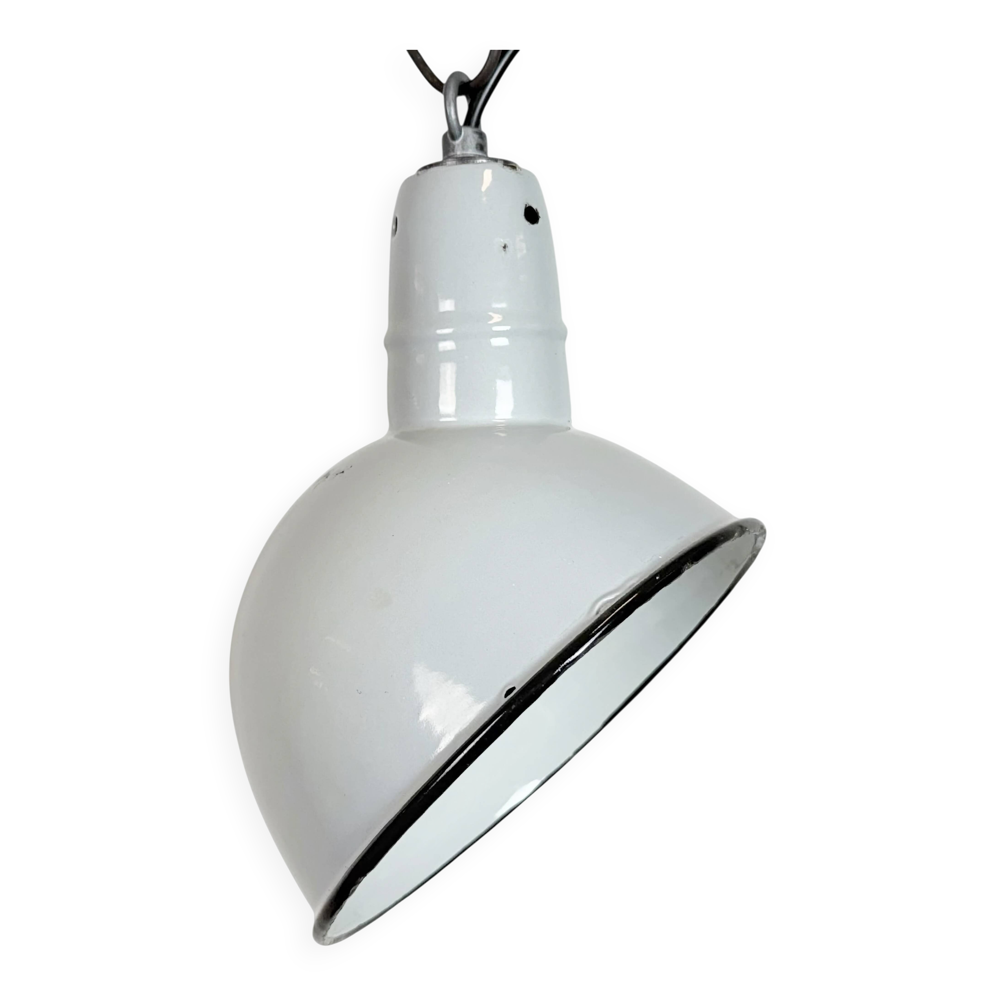 Industrial Grey Enamel Factory Pendant Lamp, 1960s