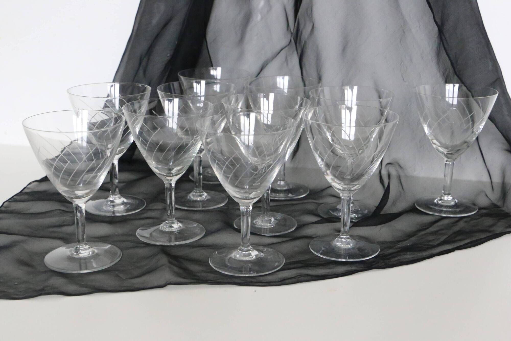 Set of 11 crystal walking glasses, 1940