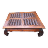 Pier imported 1980s exotic solid carved wood square coffee table