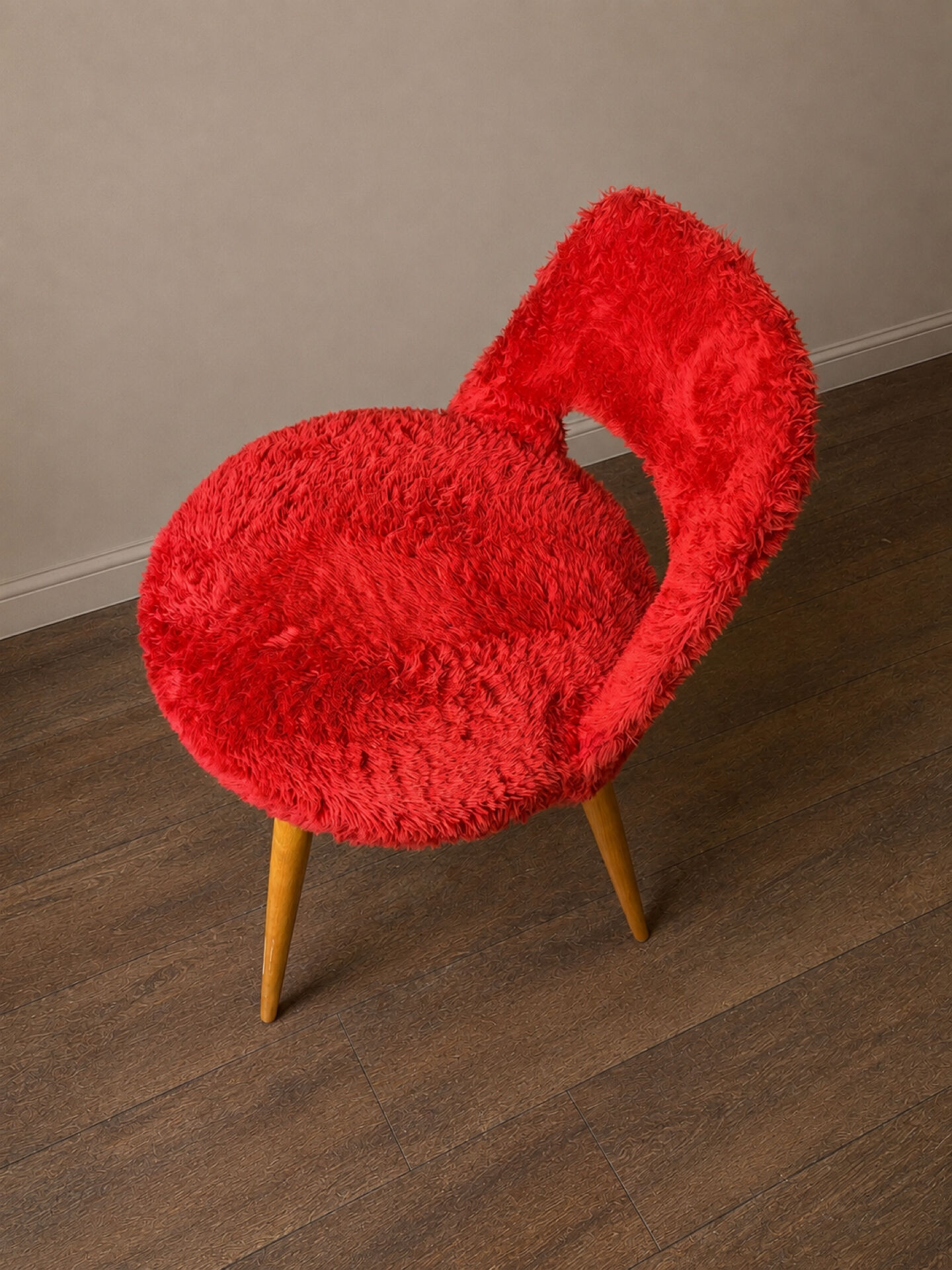 Pair of vintage red shaggy armchairs from the 1960s.