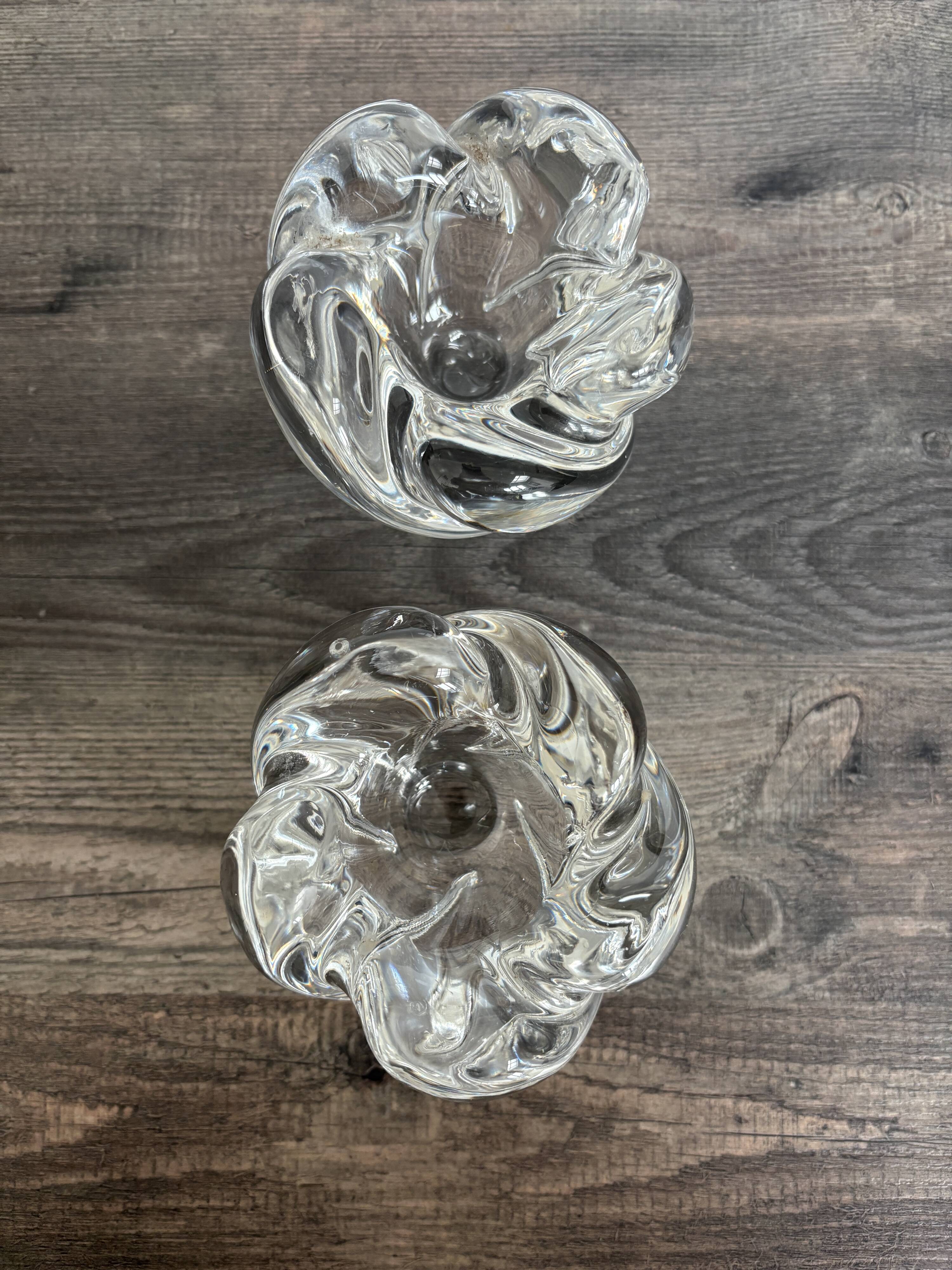 Pair of rose crystal candle holders by Daum France