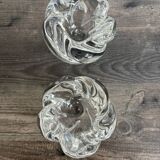 Pair of rose crystal candle holders by Daum France