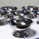 6 vintage bistro-style stainless steel dessert bowls on feet