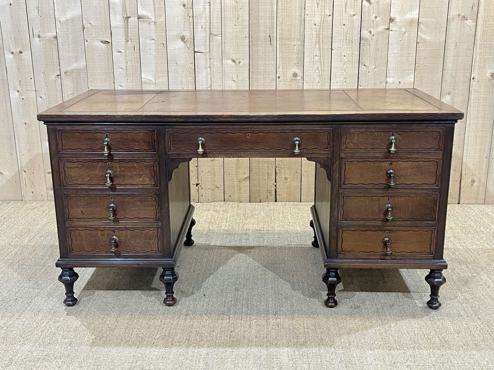 1930s English flat desk in oak