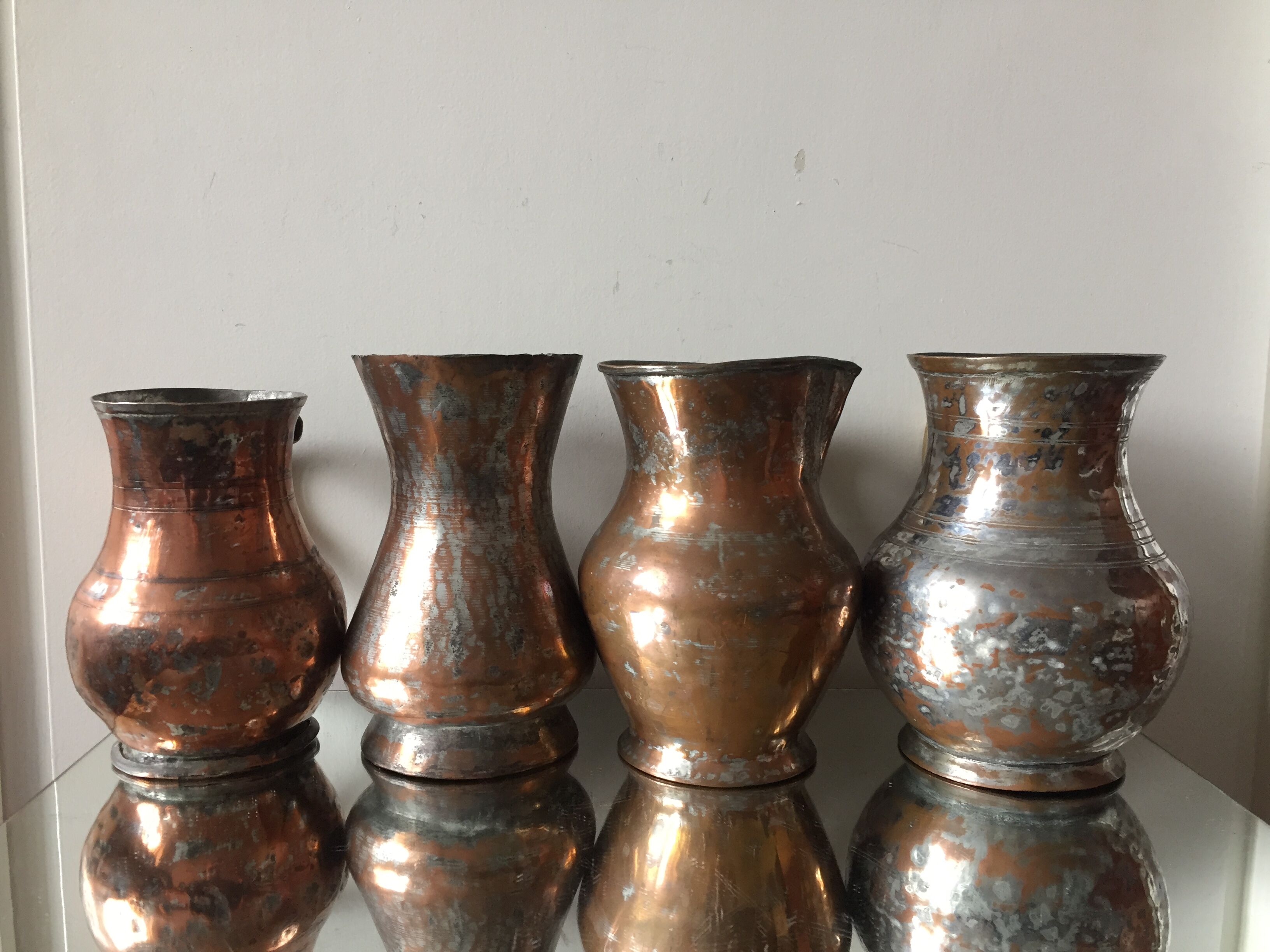 4 Islamic Art Ottoman Turkish copper pitchers antique