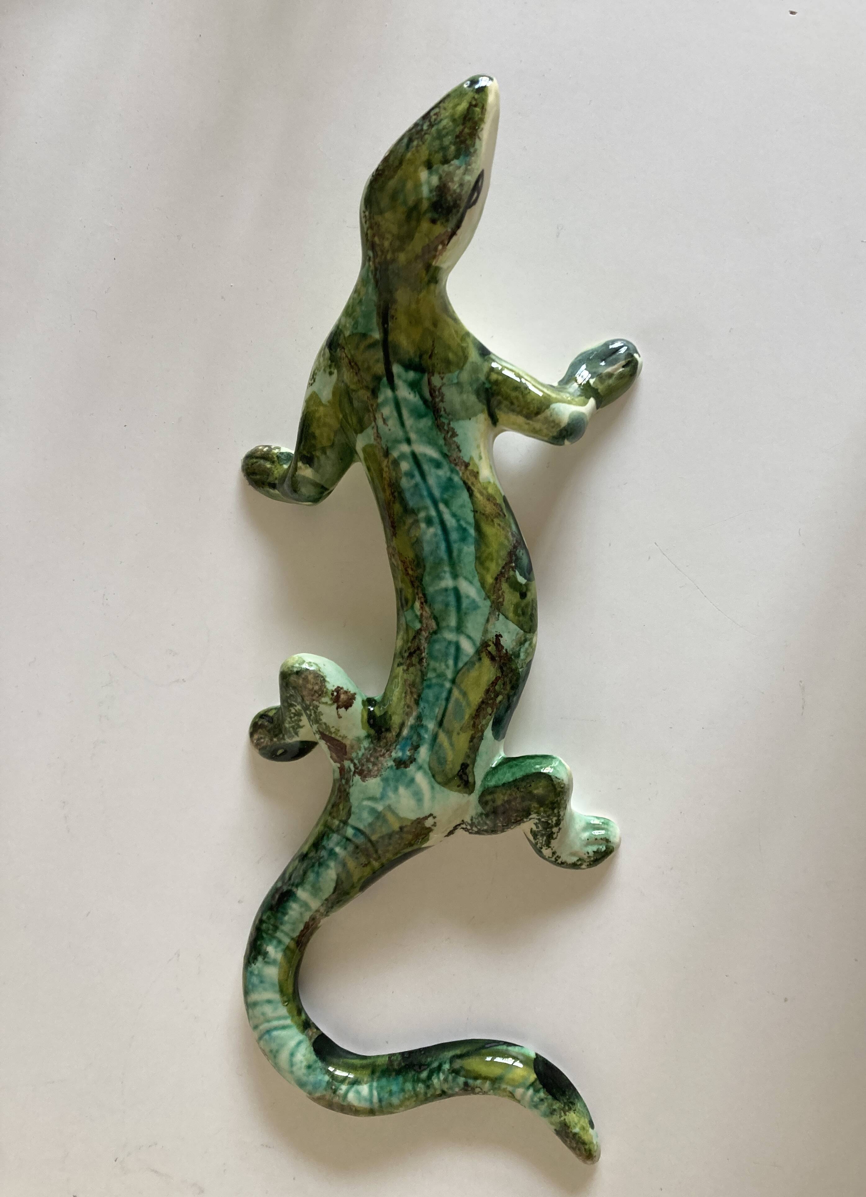 Provence 1970 XXL lizard in green glazed stoneware