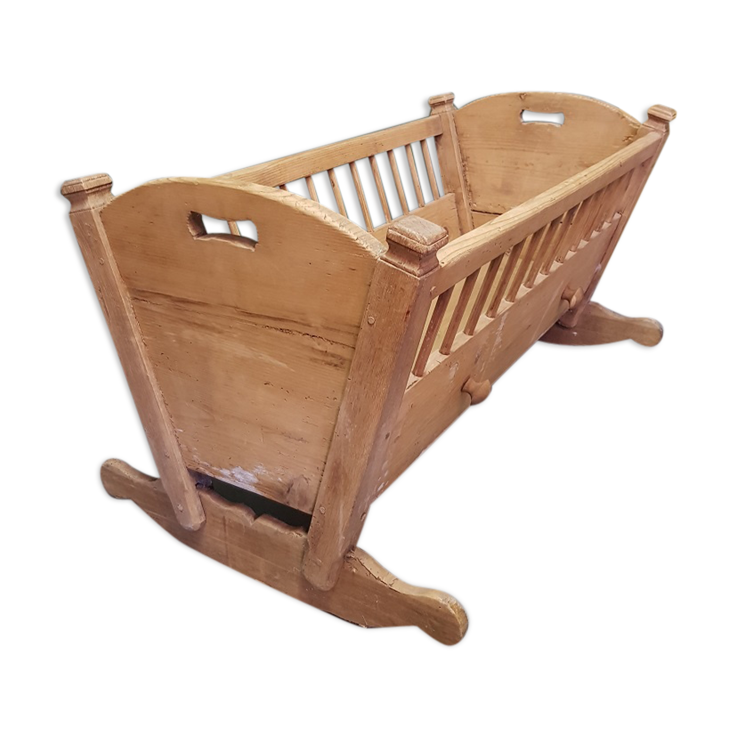 Late 19th century dutch pine wood rocking cradle