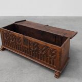 Rare Large Gothic 16th century carved solid oak chest, France