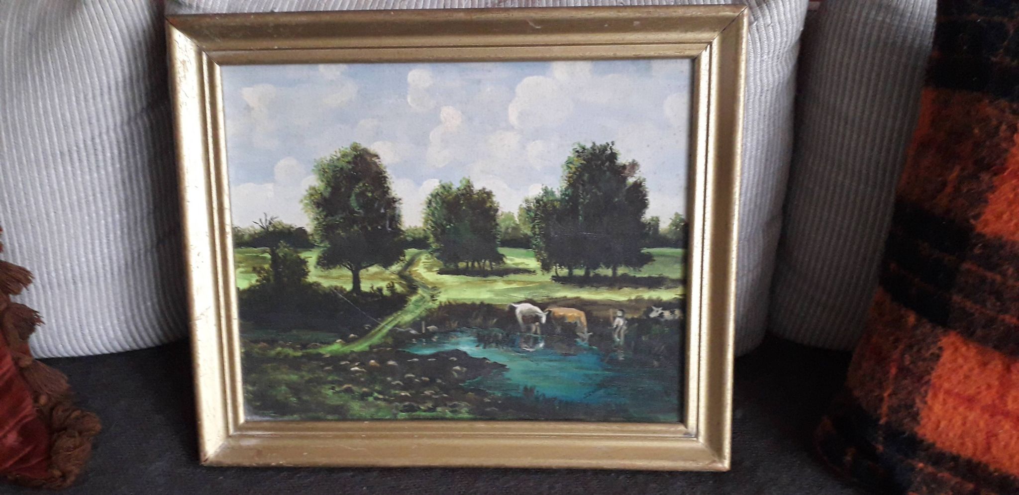 Tableau ancien à l'huile représentant un paysage