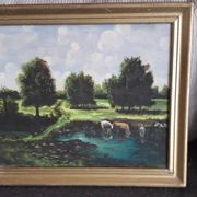 Tableau ancien à l'huile représentant un paysage