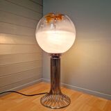 Mazzega floor lamp in chromed metal and milky glass globe, 1960s-70s