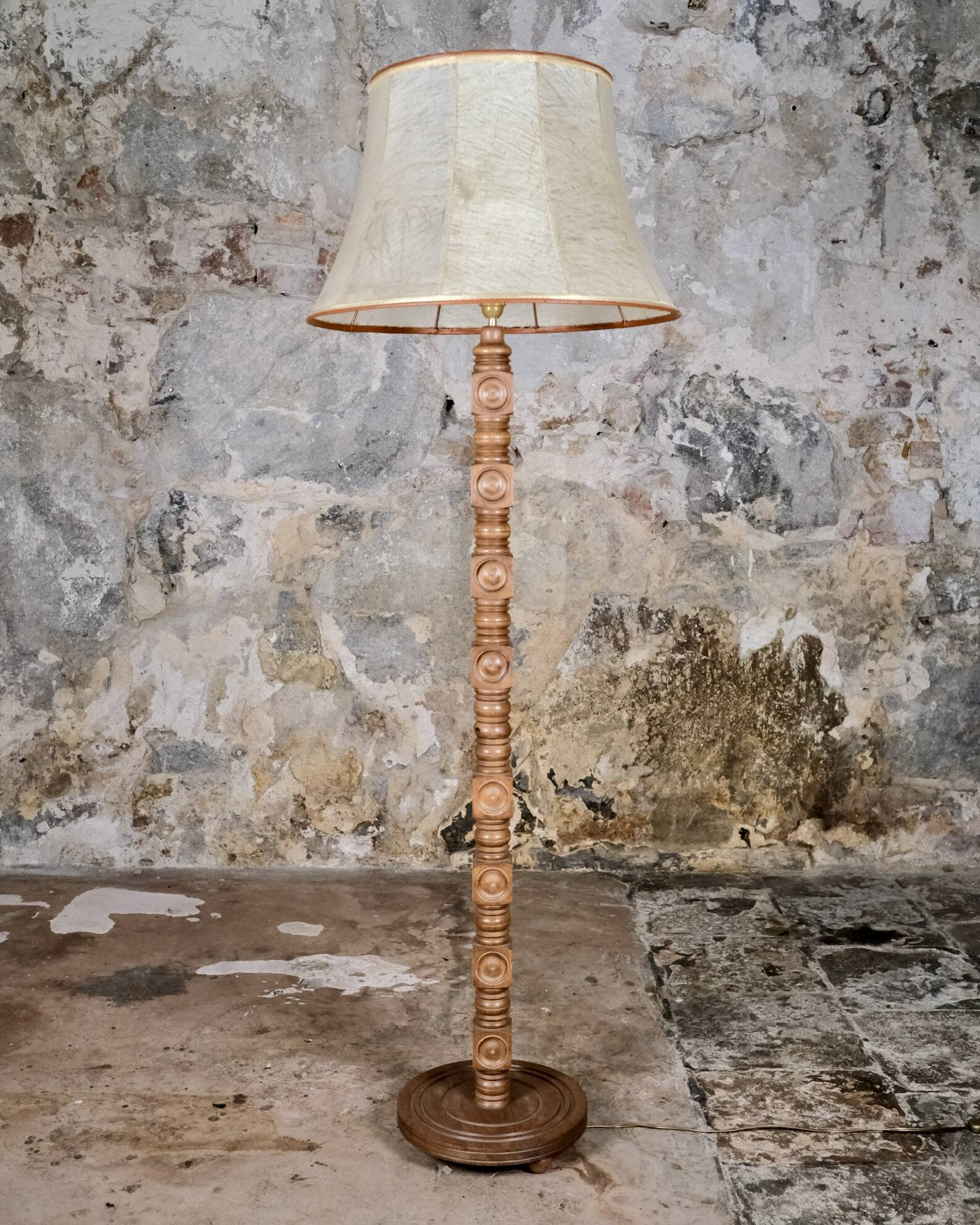 Wood-turned coil lamp, France, mid-20th century.