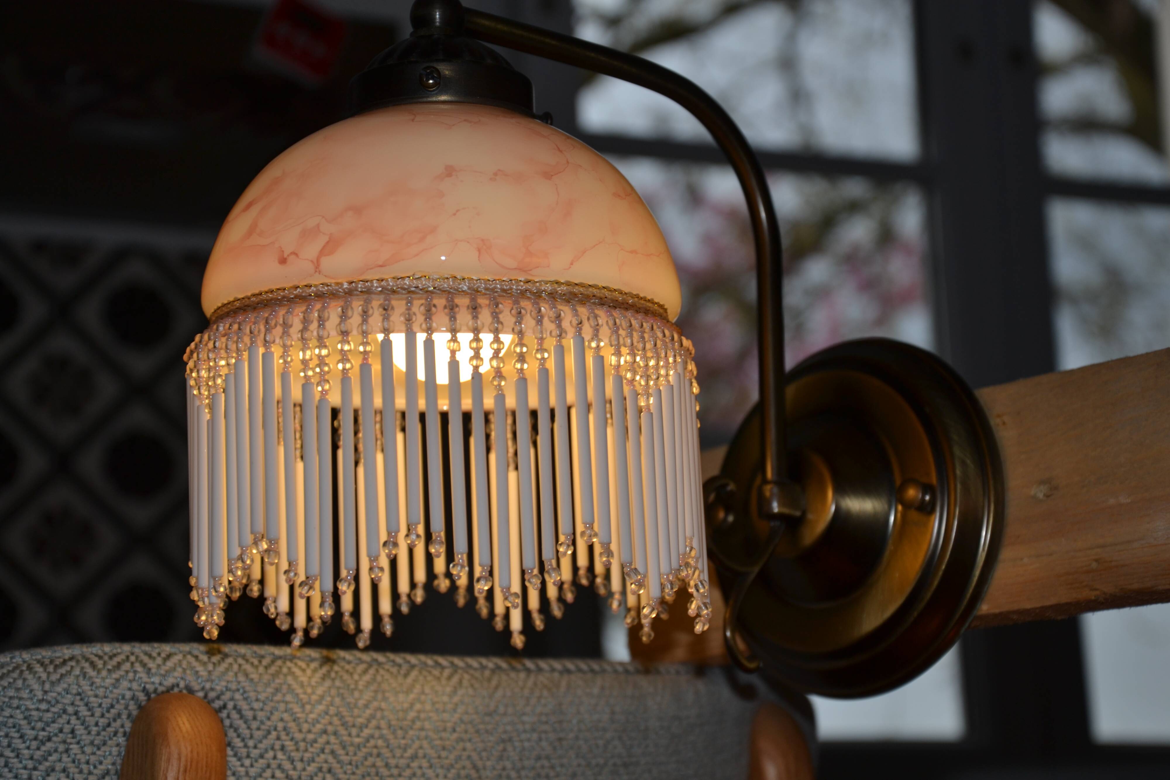 Opaline wall light with ceramic and glass pendants