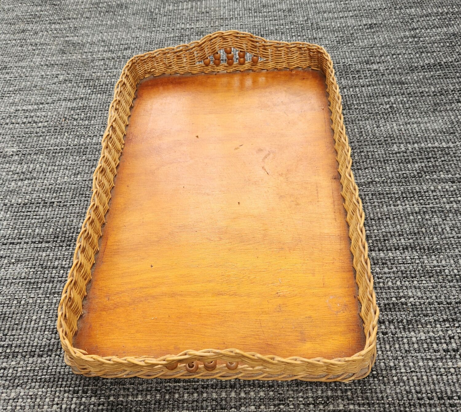 Wood and wicker vintage tray