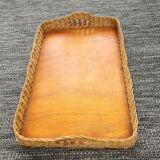Wood and wicker vintage tray