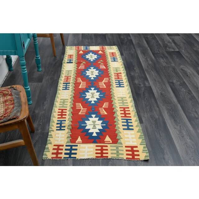 1970s Vintage Turkish Oushak Handmade Wool Cotton Red Runner Rug 78x224