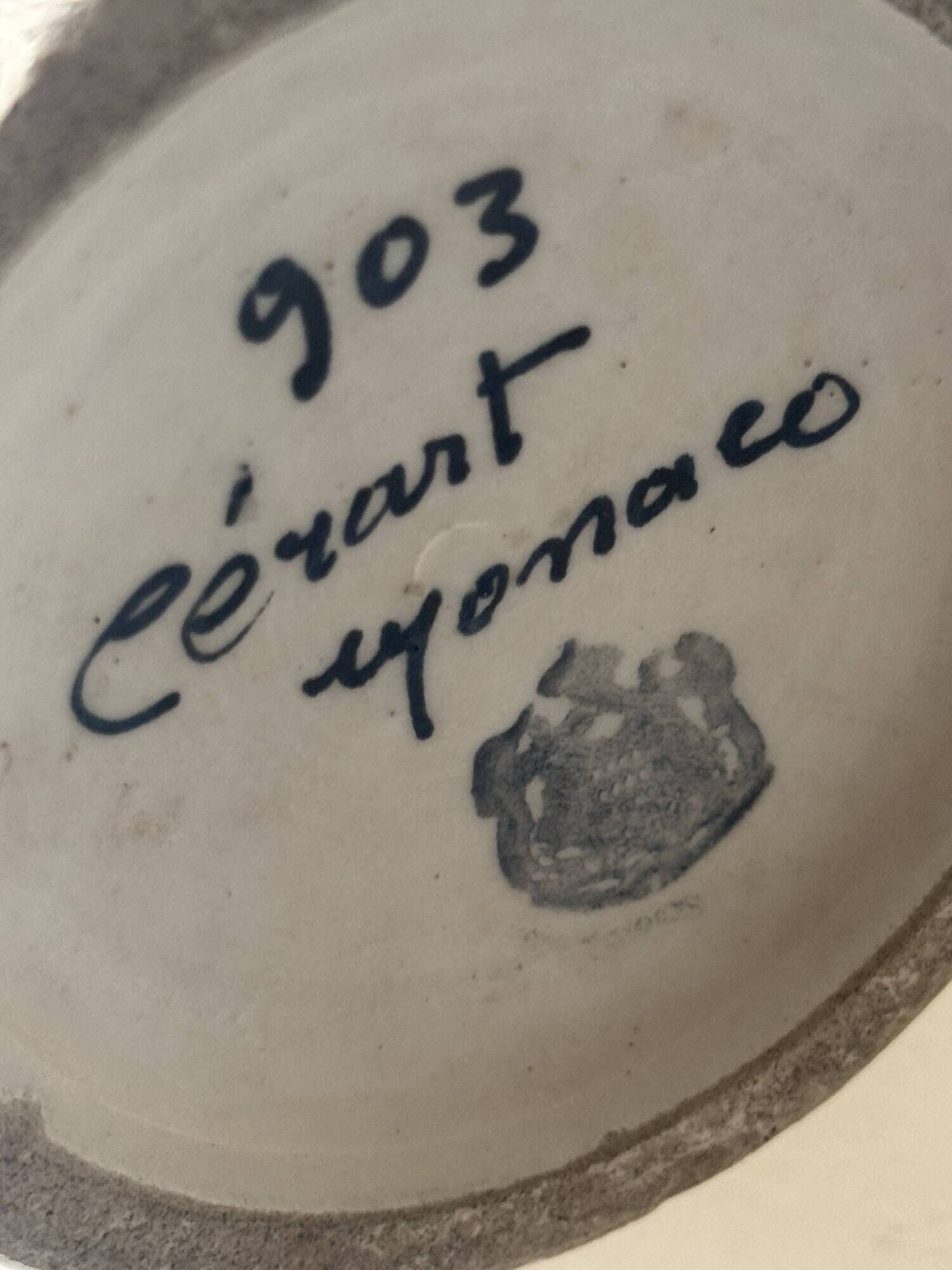 Large white vase decorated with stylised women Cérart Monaco, dlg Matisse 1950
