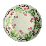 Old decorative plate in barbotine by luneville cherry motif