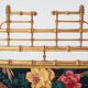 Decorative gilded wood fire screen faDecorative gilded wood fire screen bamboo and silk style 1960s