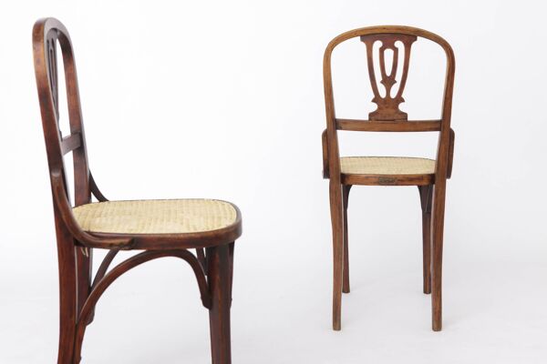 Ensemble de 2 chaises de salle à manger vintage en bois courbé   Autriche, années 1930-1950   Bois de hêtre