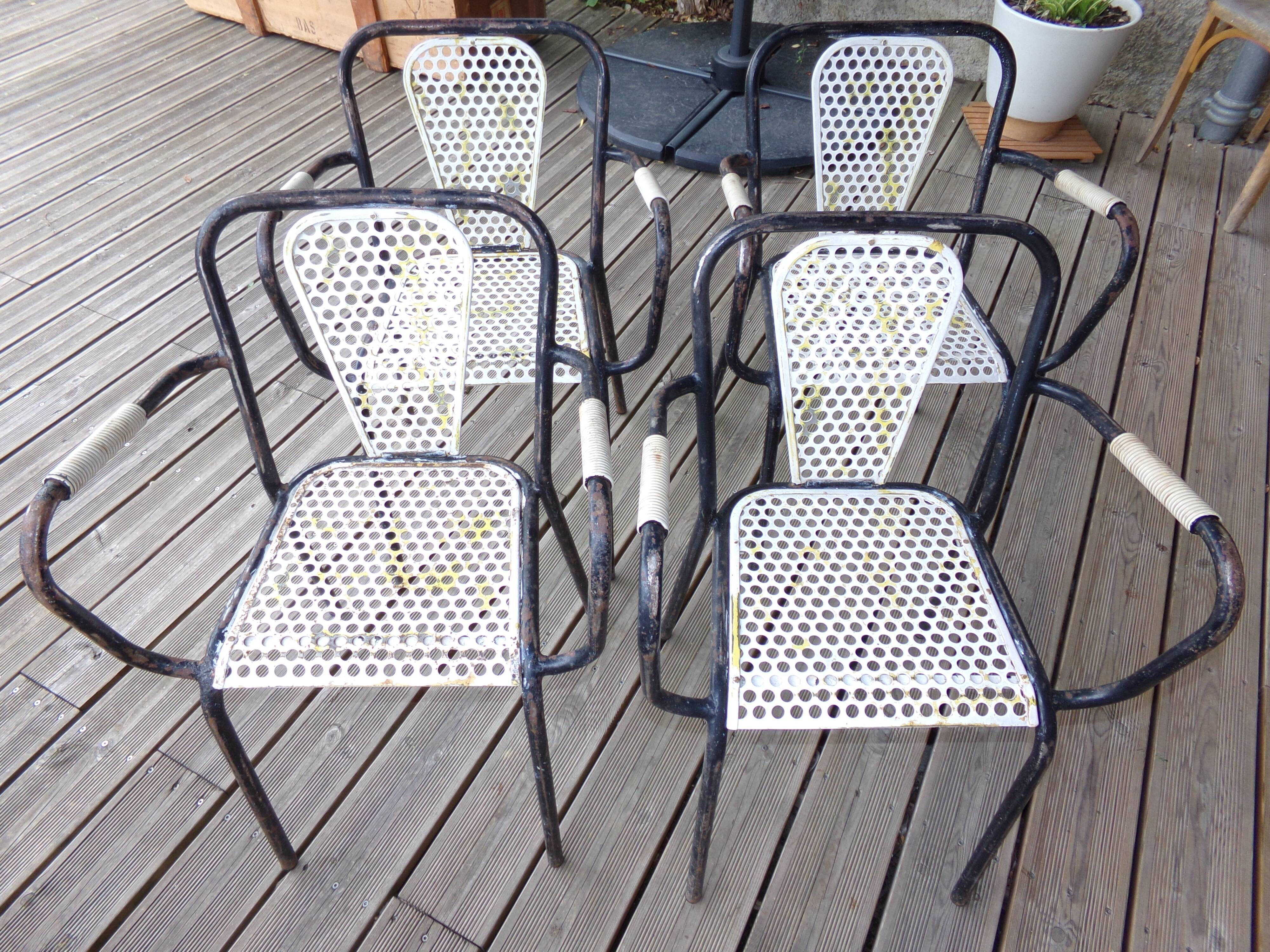 4 armchairs chairs Seducta perforated steel 50s by René Malaval
