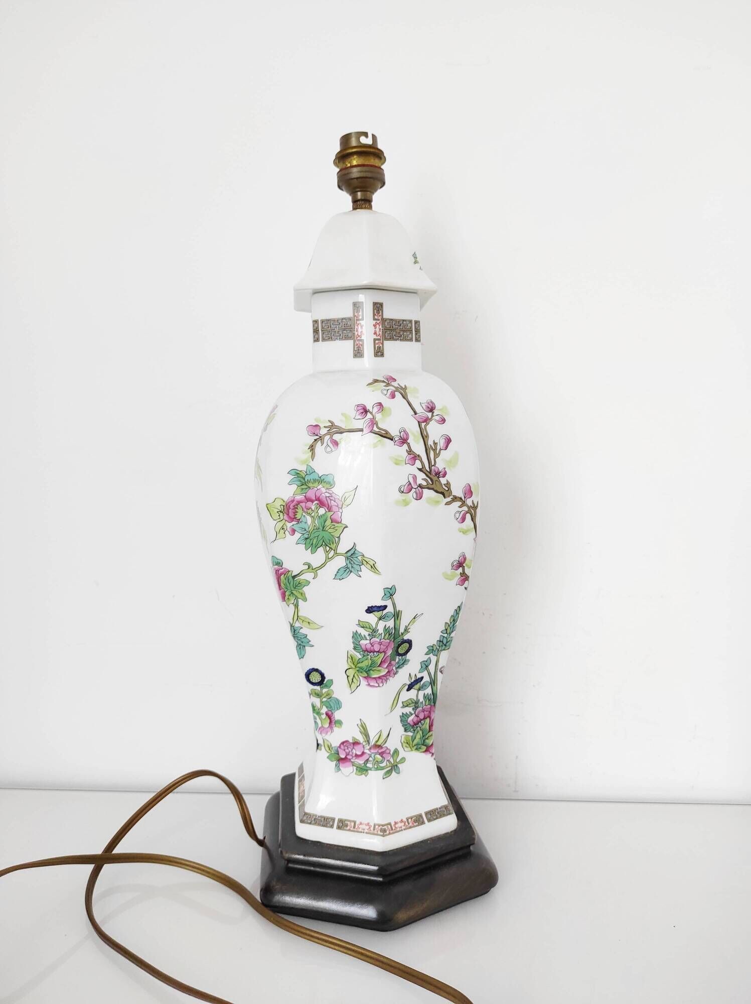 Asian floral porcelain lamp base
