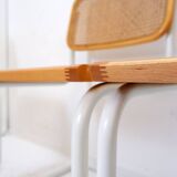 Set of 4 Italian rattan and white metal chairs