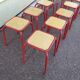 Lot de 10 tabouret bas carré en métal rouge - bois - atelier - industriel