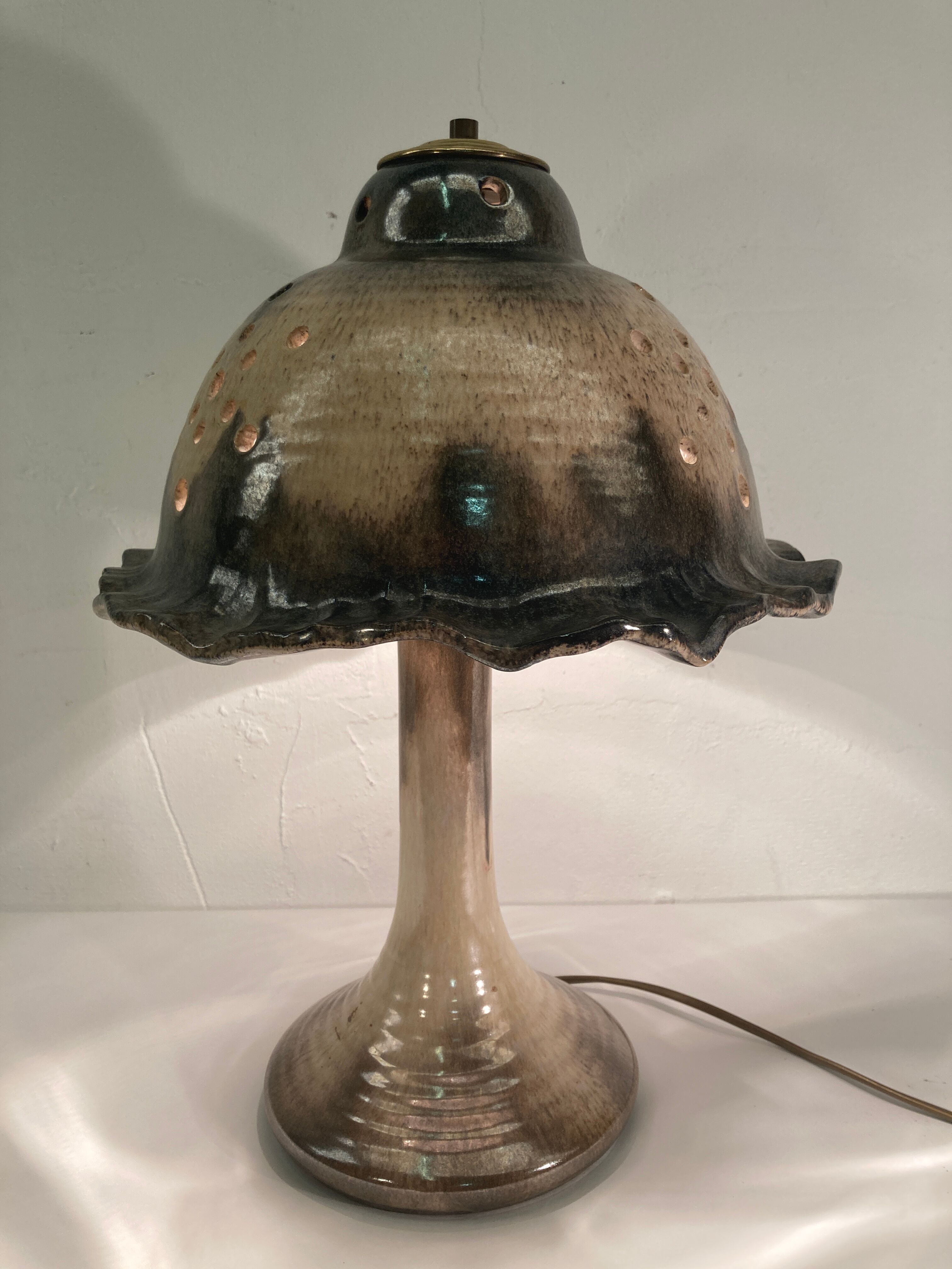 Midcentury ceramic enameled glazed mushroom table lamp